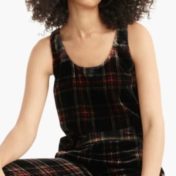 J. Crew Tartan Tank Top Velvet Black Red Gold Size 4 NWT - Picture 3 of 13